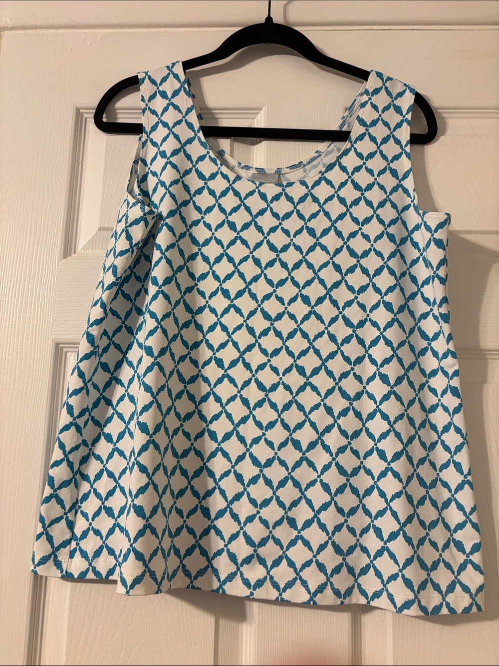 Chico's White Tank Top with Teal Geometric Print